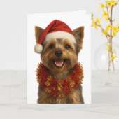 Yorkshire Terrier in a Santa hat Christmas card Karte (Gelbe Blume)