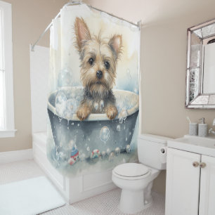 Yorkshire Terrier in der Badewanne Aquarell-Hundek Duschvorhang