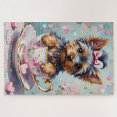 Yorkshire Terrier in einem Valentinstag-Tässchen Puzzle (Horizontal)