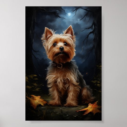 Yorkshire Terrier in mondbeleuchteter Nacht Poster (Vorne)