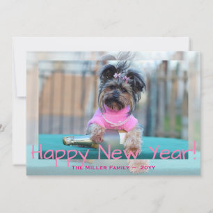 Yorkshire Terrier in Rosa Frohes Neues Jahr Hund F Feiertagskarte