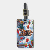 Yorkshire Terrier in Snow mit Weihnachtshut Gepäckanhänger (Vorderseite vertikal)