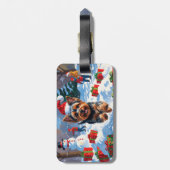 Yorkshire Terrier in Snow mit Weihnachtshut Gepäckanhänger (Rückseite vertikal)