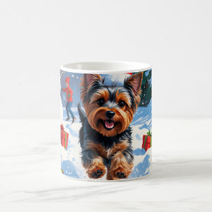 Yorkshire Terrier in Snow mit Weihnachtshut Kaffeetasse