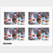 Yorkshire Terrier in Snow mit Weihnachtshut Rechteckiger Aufkleber (Blatt)