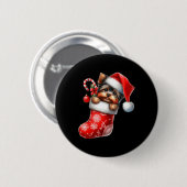 Yorkshire Terrier in Sock Christmas Weihnachtsmann Button (Vorne & Hinten)