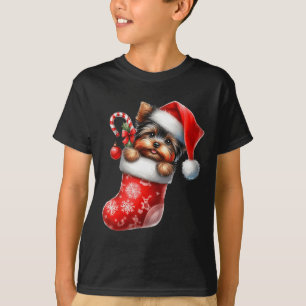 Yorkshire Terrier in Sock Christmas Weihnachtsmann T-Shirt