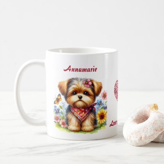 Yorkshire Terrier Individueller Name Liebe Dich Fu Kaffeetasse (Mit Donut)