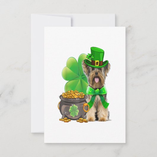 Yorkshire Terrier Kleeblatt St Patricks Day Dog RSVP Karte (Vorderseite)