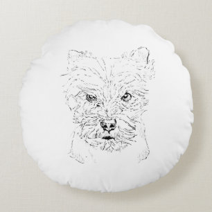 Yorkshire Terrier Kunst, Minimalistische Liniendra Rundes Kissen