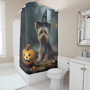 Yorkshire Terrier Kürbisse Halloween Gruselig Duschvorhang