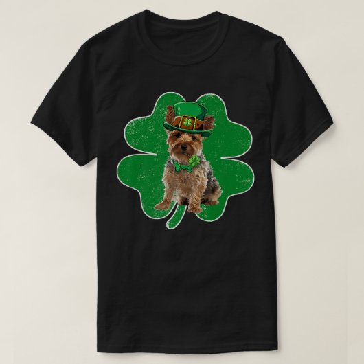 Yorkshire Terrier Leprechaun Hat & Kleeblatt St Pa T-Shirt (Design vorne)