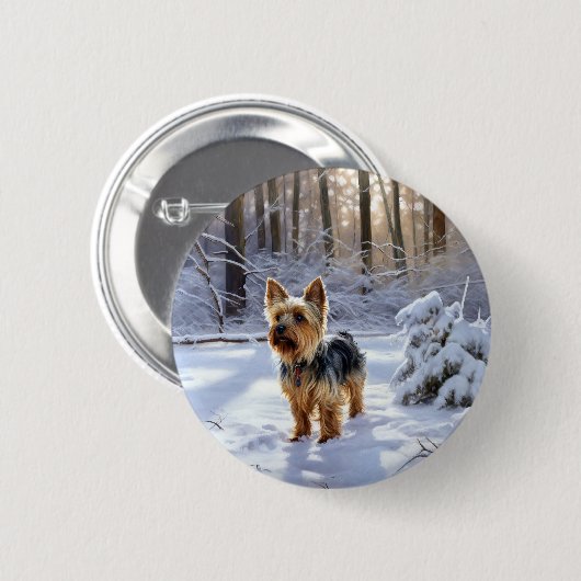 Yorkshire Terrier Let It Snow Christmas Button (Vorne & Hinten)