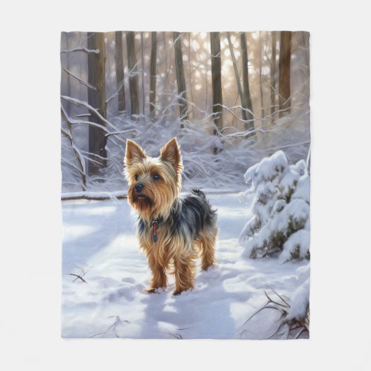Yorkshire Terrier Let It Snow Christmas Fleecedecke (Vorderseite)