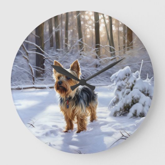 Yorkshire Terrier Let It Snow Christmas Große Wanduhr (Vorderseite)