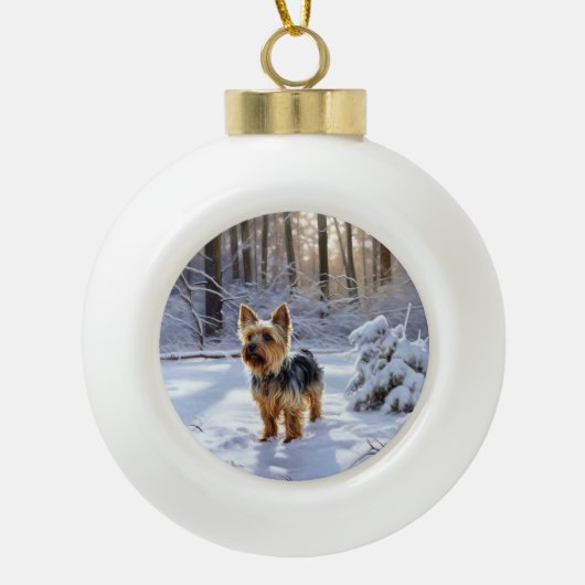 Yorkshire Terrier Let It Snow Christmas Keramik Kugel-Ornament (Vorderseite)