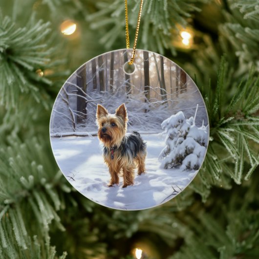 Yorkshire Terrier Let It Snow Christmas Keramik Ornament (Baum)