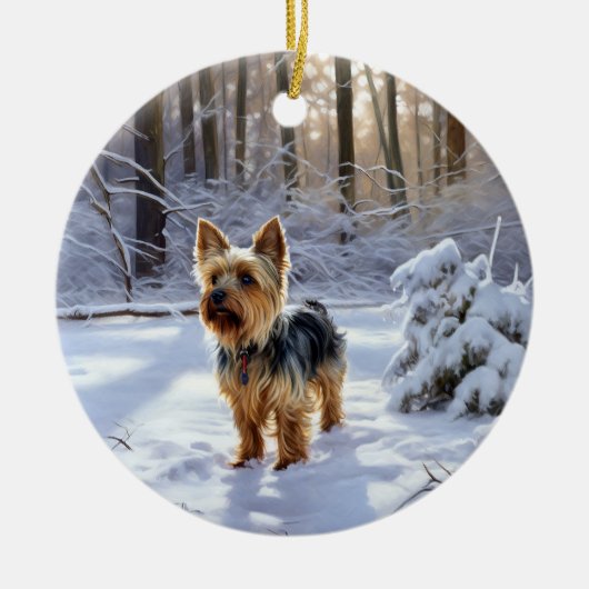 Yorkshire Terrier Let It Snow Christmas Keramik Ornament (Vorne)