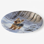 Yorkshire Terrier Let It Snow Christmas Pappteller (Schrägansicht)