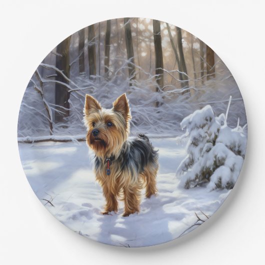 Yorkshire Terrier Let It Snow Christmas Pappteller (Vorderseite)