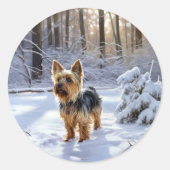 Yorkshire Terrier Let It Snow Christmas Runder Aufkleber (Vorderseite)