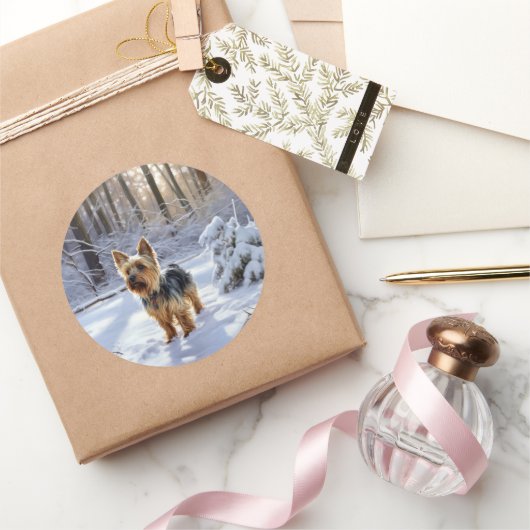 Yorkshire Terrier Let It Snow Christmas Runder Aufkleber (Schenken)