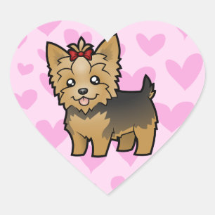 Yorkshire Terrier Liebe (kurze Haare mit Bogen) Herz-Aufkleber