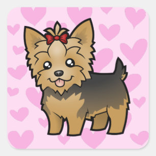 Yorkshire Terrier Liebe (kurze Haare mit Bogen) Quadratischer Aufkleber