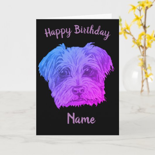 Yorkshire Terrier Lila Black Birthday Karte (Gelbe Blume)