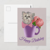 Yorkshire Terrier mit Blume Happy Birthday Postkarte (Vorne/Hinten)