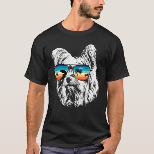 Yorkshire Terrier mit Brille Sonnenbrille Retro St T-Shirt (Vorderseite)