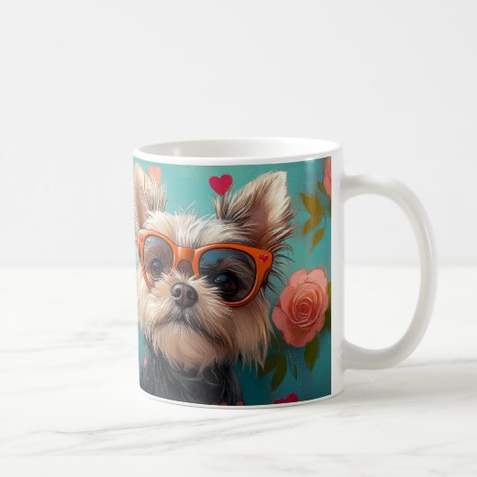 Yorkshire Terrier mit Herz-Rose Valentinstag Kaffeetasse (Rechts)