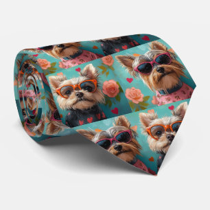 Yorkshire Terrier mit Herz Rosen Valentinstag Krawatte