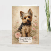 Yorkshire Terrier mit Rosen Karte (Vorderseite)