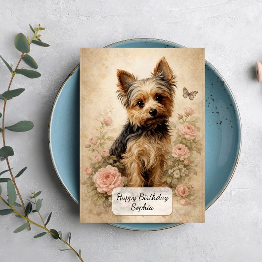 Yorkshire Terrier mit Rosen Karte