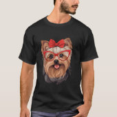 Yorkshire Terrier mit roter Brille und Headband T-Shirt (Vorderseite)