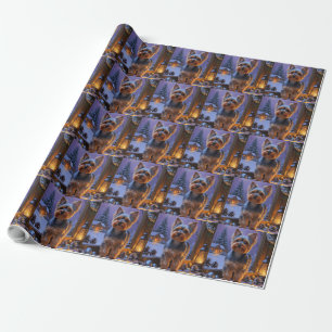 Yorkshire Terrier mit Weihnachtslichtern Urlaub Geschenkpapier