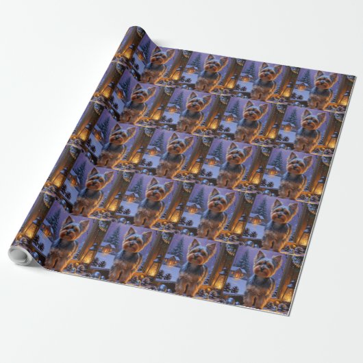 Yorkshire Terrier mit Weihnachtslichtern Urlaub Geschenkpapier (Ungerollt)