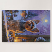 Yorkshire Terrier mit Weihnachtslichtern Urlaub Puzzle (Horizontal)