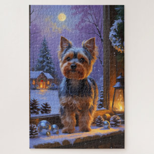 Yorkshire Terrier mit Weihnachtslichtern Urlaub Puzzle