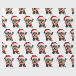 Yorkshire Terrier mit Weihnachtsmannmütze Geschenkpapier