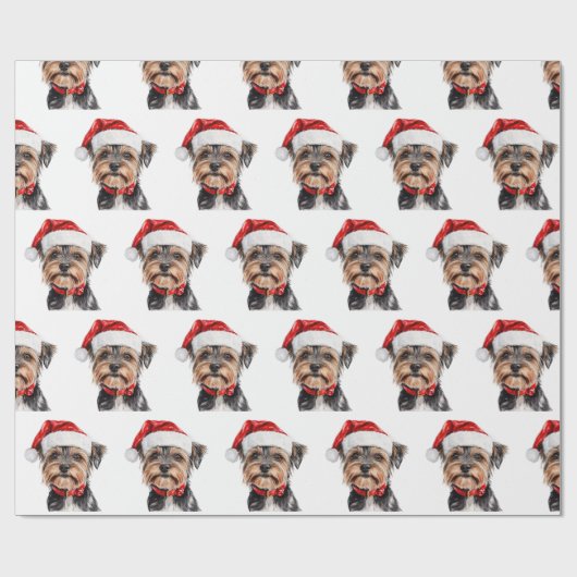 Yorkshire Terrier mit Weihnachtsmannmütze Geschenkpapier (Flach)