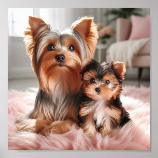 Yorkshire Terrier Mom und ihr Welpe Poster (Vorne)