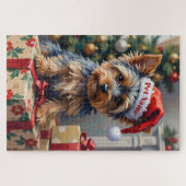 Yorkshire Terrier on Presents with Santa Hat Puzzle (Horizontal)