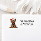 Yorkshire Terrier On Santa Hat And Christmas Light (Insitu)