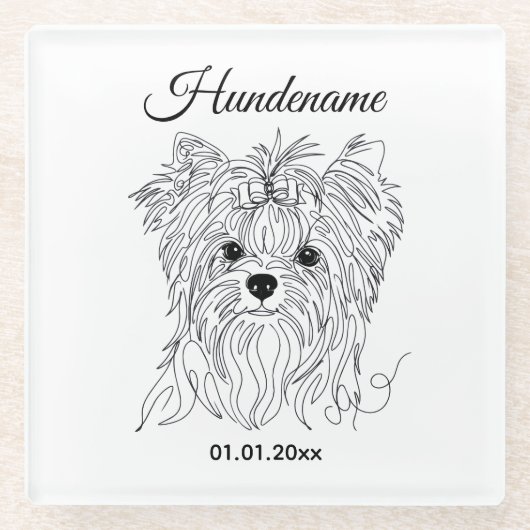 Yorkshire Terrier one line art customizable dog Glasuntersetzer (Vorderseite)