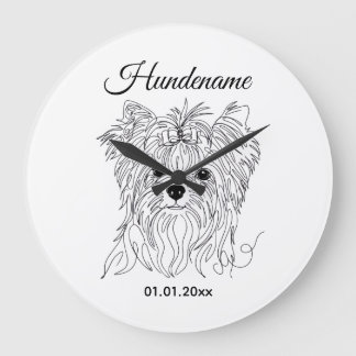 Yorkshire Terrier one line art customizable dog Große Wanduhr