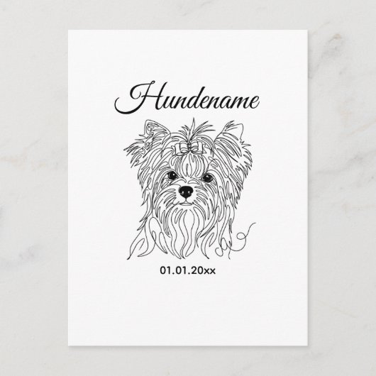 Yorkshire Terrier one line art customizable dog Postkarte (Vorderseite)