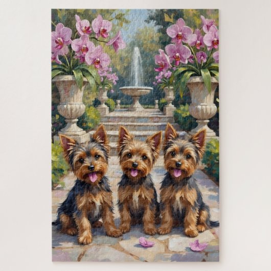 Yorkshire Terrier Orchideengarten Kunst Puzzle (Vertikal)