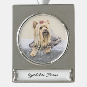Yorkshire Terrier Painting - Niedliche Original Do Banner-Ornament Silber